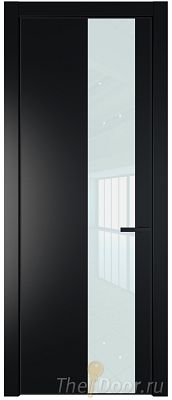 Дверь Profil Doors 19PE цвет Блэк кромка Черный матовый RAL9005 стекло Lacobel Белый лак