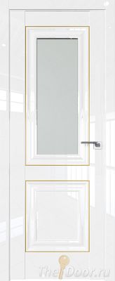 Дверь Profil Doors 28L Белый люкс стекло Матовое молдинг золото