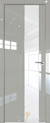 Дверь Profil Doors 105LK цвет Галька люкс кромка Матовый Алюминий с 4-х сторон стекло Lacobel Белый лак